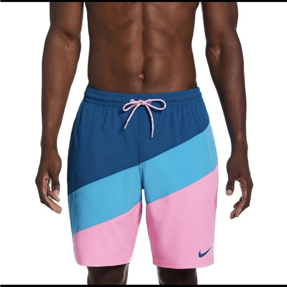 Nike XL Men’s Blue Pink Swim Shorts 9” Color Surge NWT Lined Four-Way Stretch - Picture 5 of 6